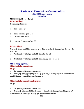 Đề kiểm tra giữa học kỳ I  Môn Toán khối 11 năm học 2011  2012